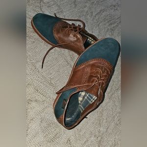 Bass Saddle Oxfords Shoes 9M Blue-Green, Brown